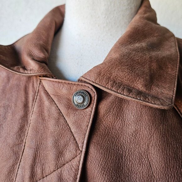 Vintage 80s Wilson’s Leather Adventure Bound Longline Brown Trench Jacket Small - Picture 3 of 14